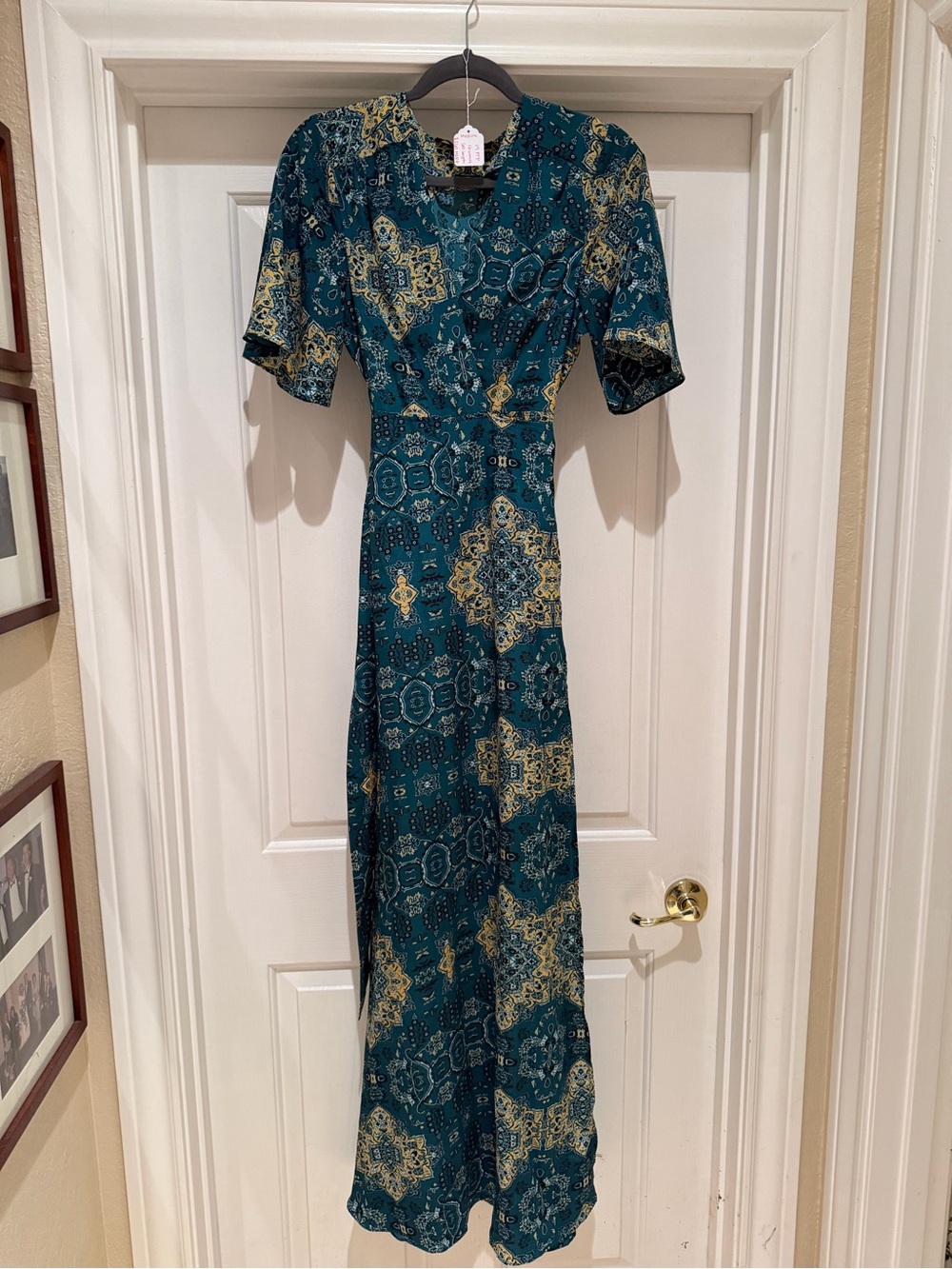 0026. House of Harlow 1960 Teal and Gold medallion Maxi Dress